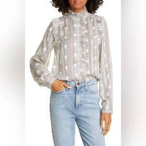 Ba&sh Precious Pleated Ruffle Detail Long Sleeve Blouse